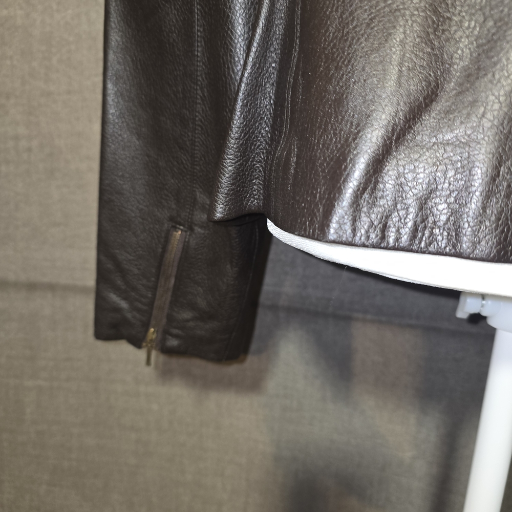 My Weekend Clothes Brown Leather Jacket Removeable Faux Fur Collar Size Large - Picture 9 of 16
